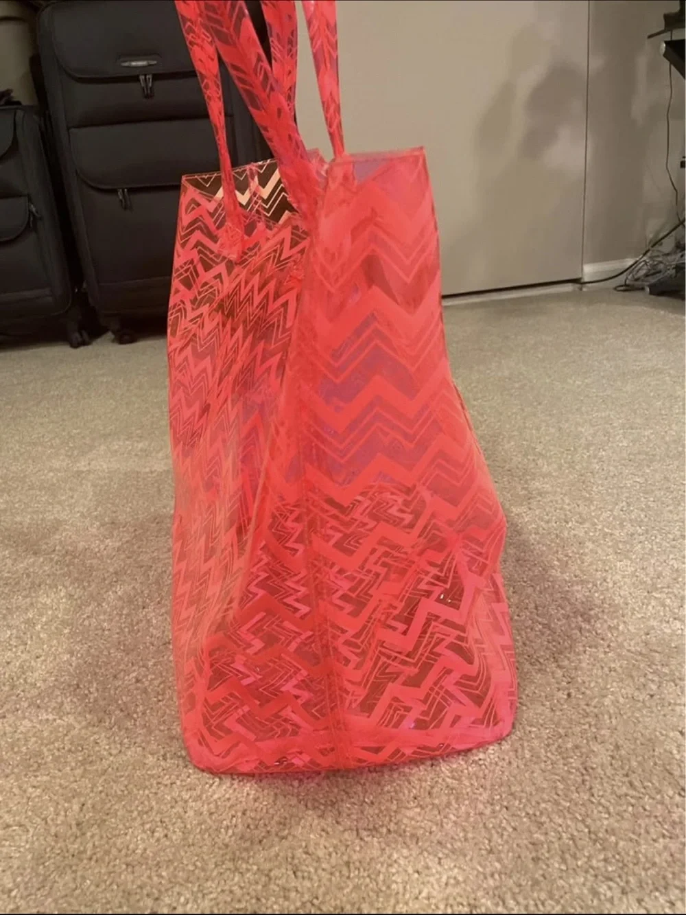 Victoria's Secret Clear Chevron Tote in Bright Pink